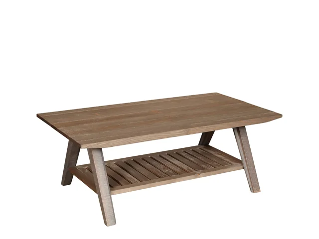 COFFEE TABLE, SLATTED SHELF - WOOD LEG