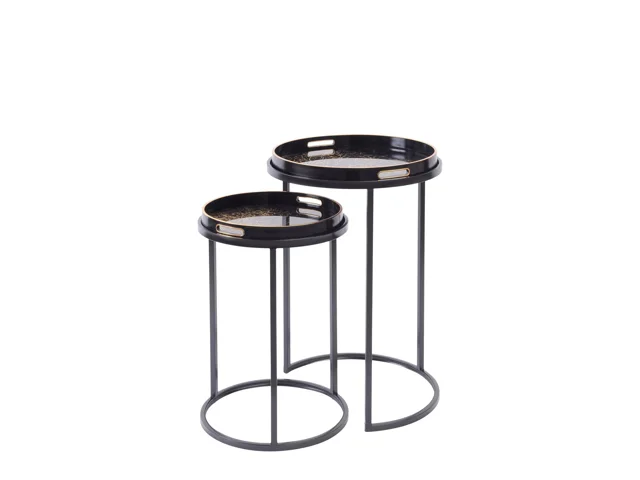 SET OF 2 TRAY TOP CORAL DESIGN NESTING SIDE TABLES